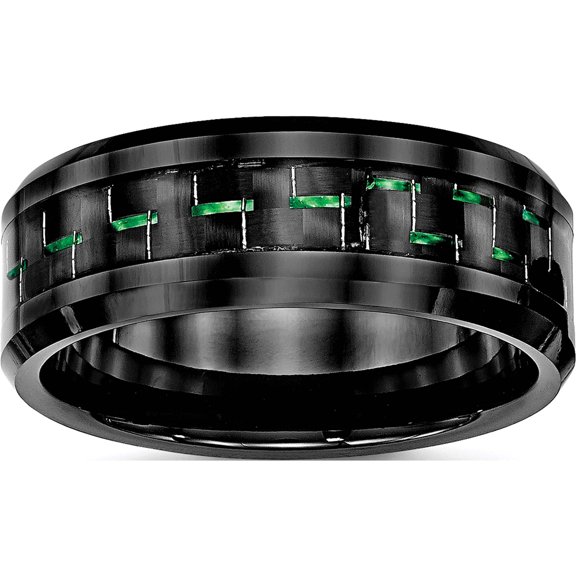 Ceramic Black With Green Carbon Fiber Inlay Beveled Edge Ring (Size 7) Made In China cer53-7