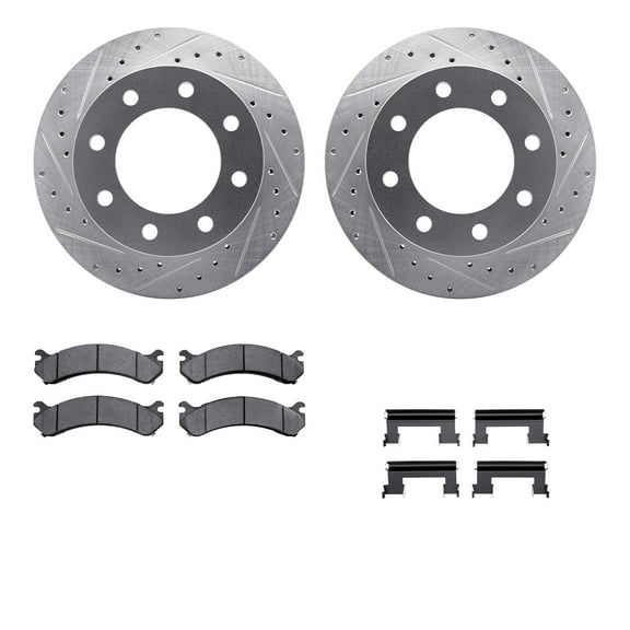 Dynamic Friction Company Front Brake Rotors-Drilled and Slotted-Silver with 5000 Advanced Brake Pads includes Hardware 7512-48036