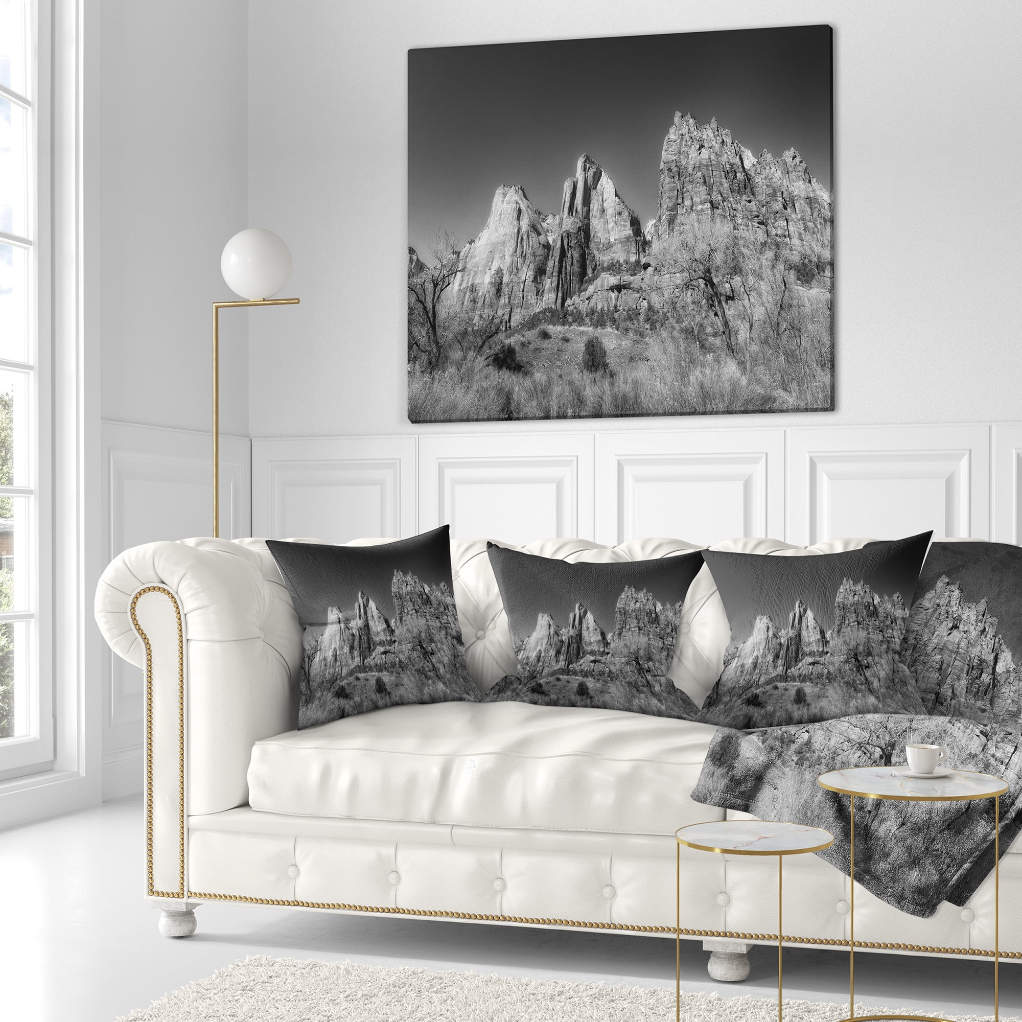 Designart Rising Red Rocks Black and White - Landscape Printed Throw Pillow - 18x18