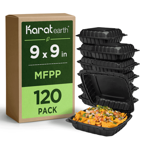 Karat Earth [120pcs - 9x9] Mineral Filled PP Hinged Container - Black