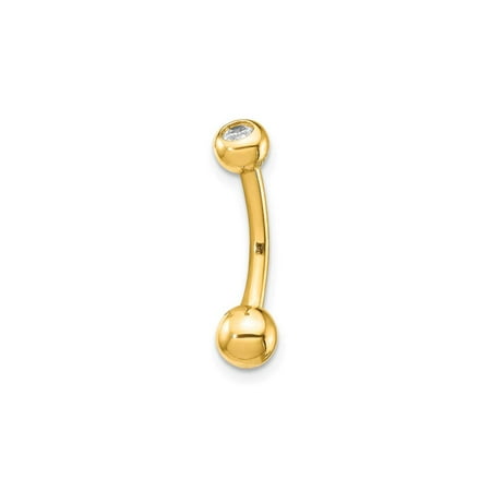 14k Yellow Gold Cubic Zirconia Belly Button Ring Navel Piercing