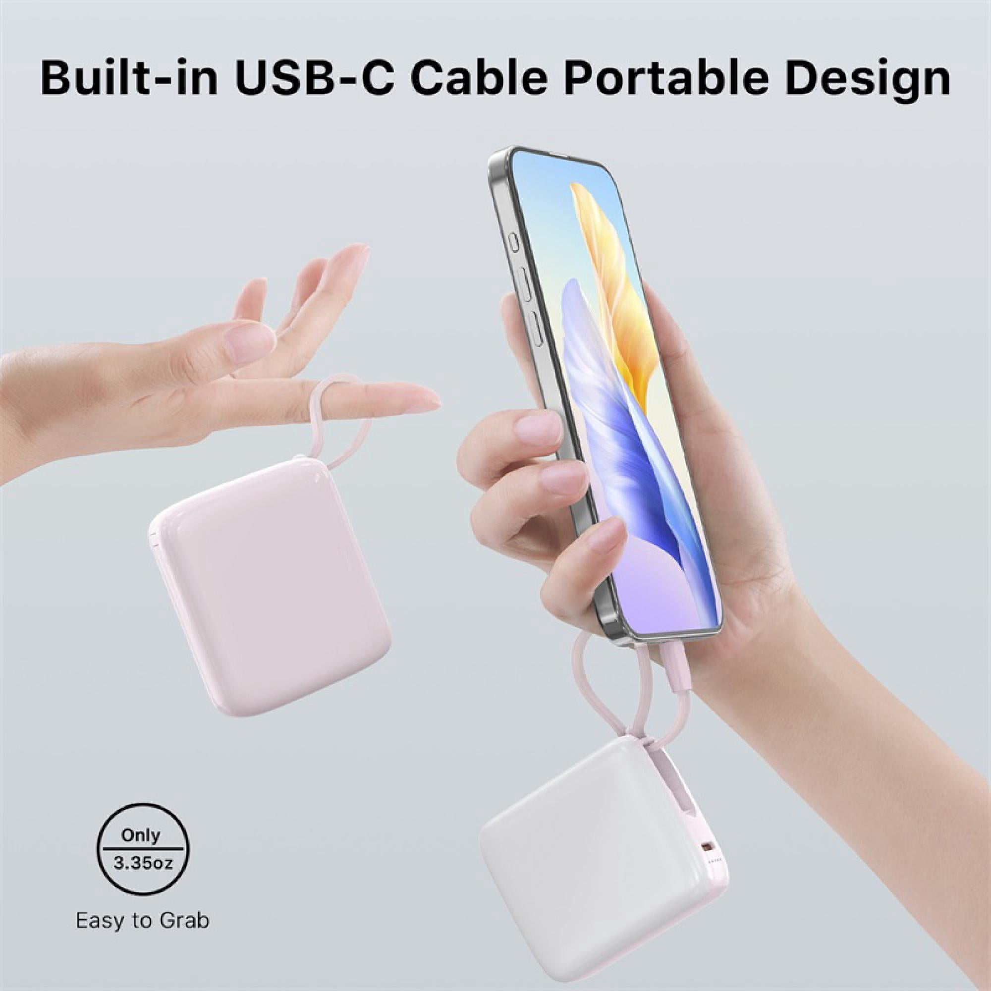 2-Pack 10,000 mAh Portable Power Banks with Built-In USB‑C Cable – Dual Device Charging, Compact Design Combo
