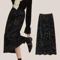 thumbnail image 2 of Telankuip Women's Velvet Sequin Skirts Wrap Sparkly Retro Midi Straight Skirt High Waist Stretchy Bodycon Night out Party Outfits Black One Size, 2 of 4