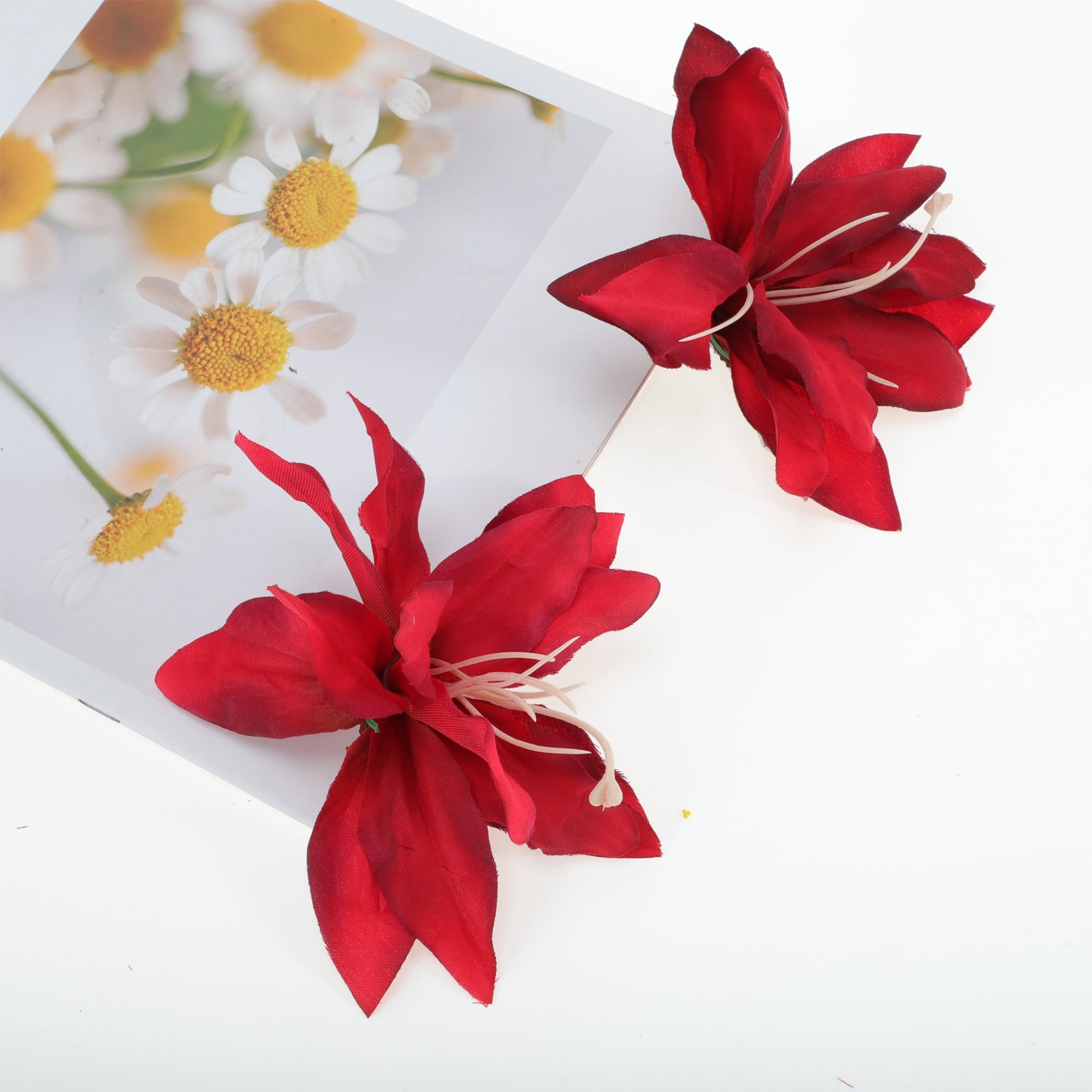 Unique Bargains 2Pcs Fashionable Hairstyles Artificial Flower Hair Clip Red
