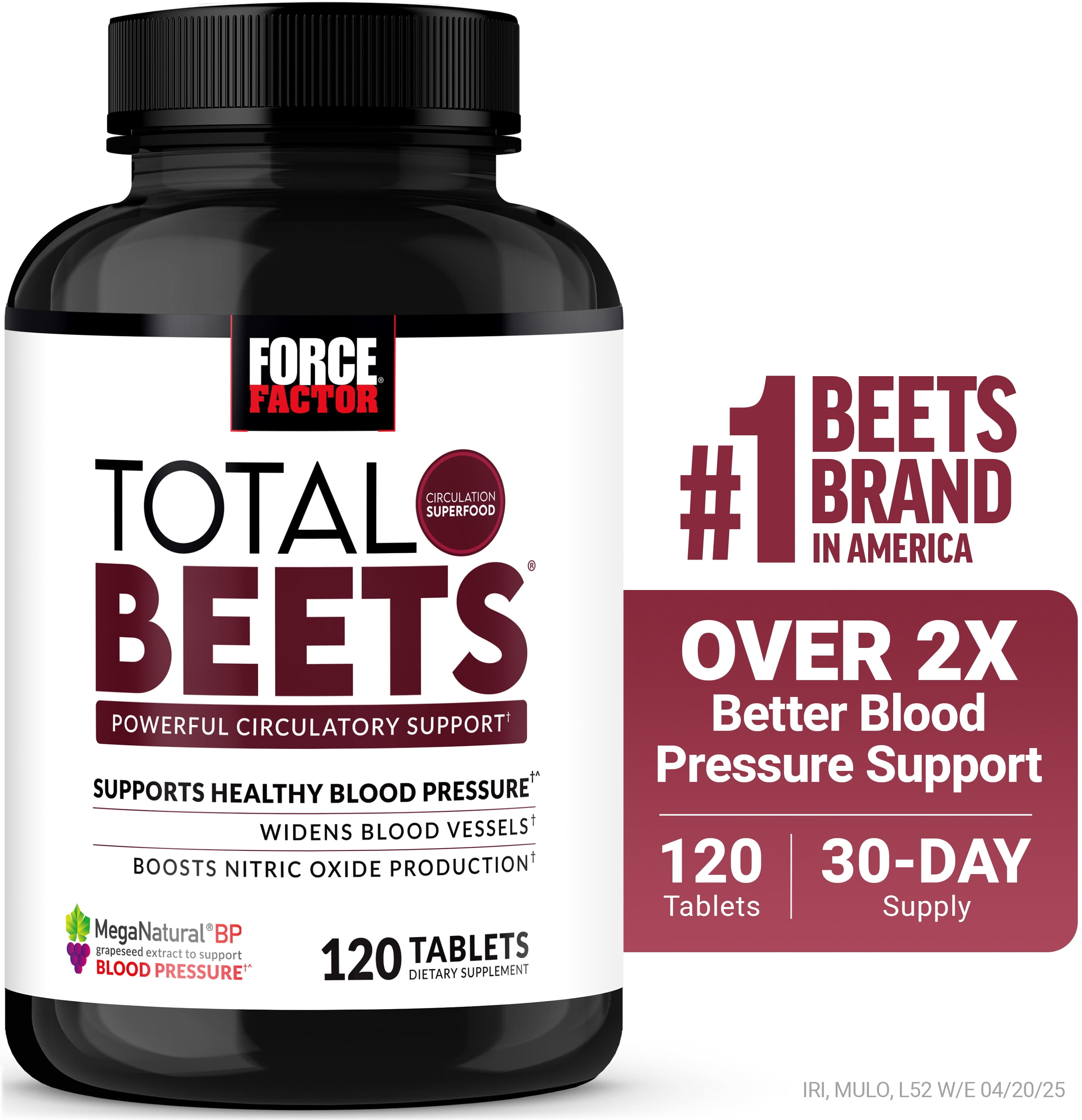 (2 pack) Force Factor Total Beets, Beet Root Capsule Alternative with Beetroot Powder for Heart Health, Blood Pressure, Circulation & Nitric Oxide, 120 Tablets