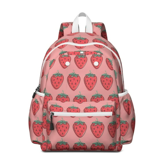 Pink Strawberry Plants Fruit Backpack for School,Cute School Bag,Schoolbag with Adjustable Shoulder Straps & Padded Back,13.4"x11"x4.7"