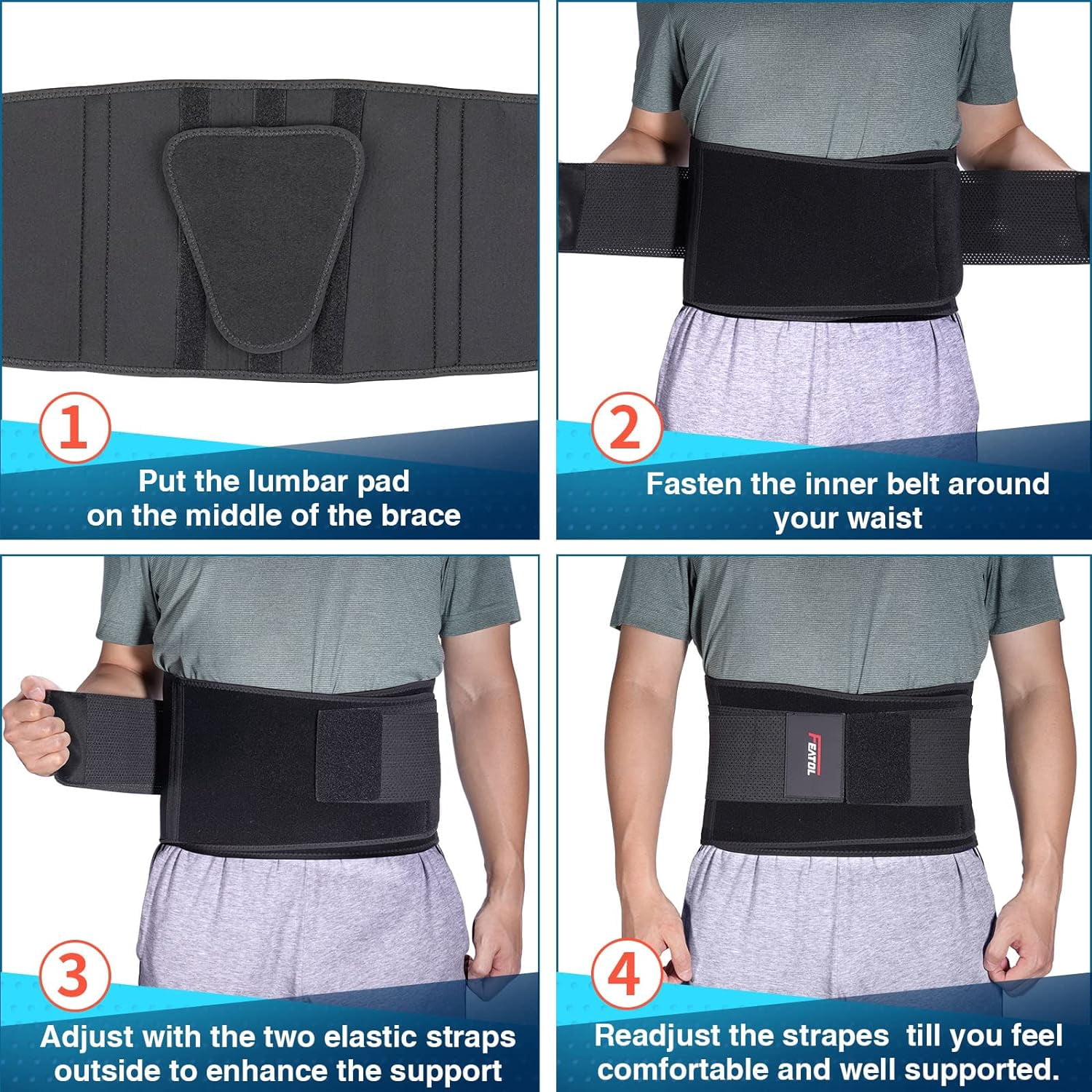 Adjustable Breathable Back Brace – Lumbar Support Belt for Lower Back Pain Relief, Posture Corrector for Daily Use & Sports, Fits 24-30 Inch Waist