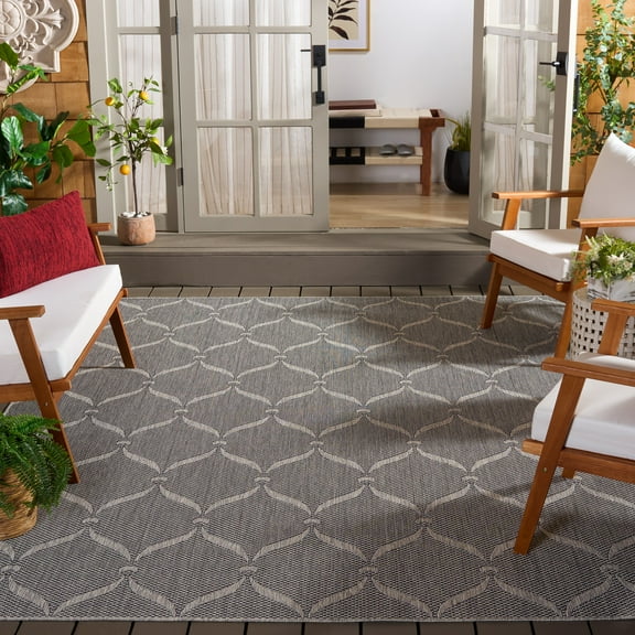 SAFAVIEH Beach House Rosheen Geometric Indoor/Outdoor Area Rug, Charcoal/Gray, 6'7" x 6'7" Square