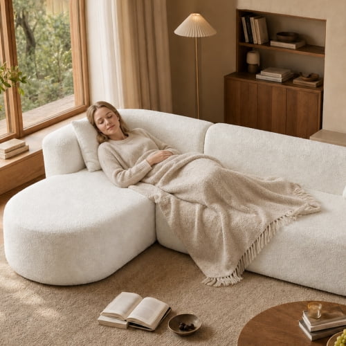 109.4" Boneless Modular Sectional Sofa with L-Shaped Chaise, Cloud-Like Chenille Couch, No Assembly Required, White