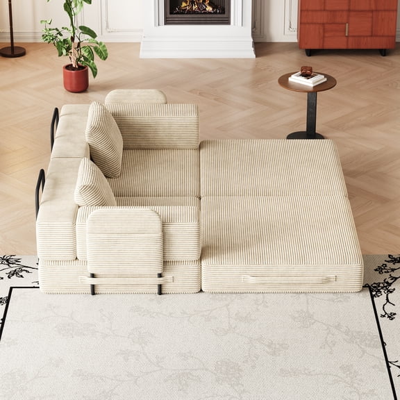 CKEASEAN Sleeper Sofa Bed,4-in-1 Convertible Folding Boneless Couch,Foldable Love Seat with Pillow Corduroy Floor Futon Couch for Living Room,Bedroom,Lounge Studio