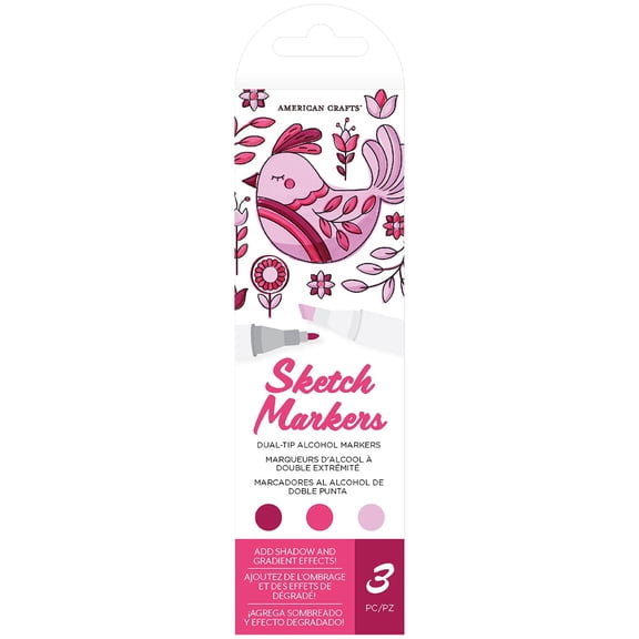 AC Sketch Markers Dual-Tip Alcohol Markers 3/Pkg-Bubblegum
