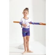 Ingzy Girls Gymnastics 3-Piece Leotard Set - Long Sleeve Sparkly Rhinestone Outfit with Shorts & Hairband | Ballet Dance Biketard Activewear for 5-12 Years