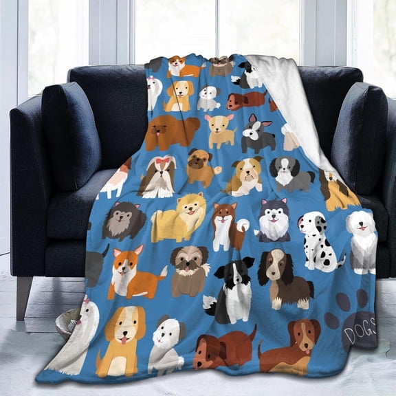 Cute Dog Puppy Blanket, Soft Blankets Flannel Bed Throw Cozy Lightweight Plush Gifts for Kids Boys Girls Women Men Sofa Couch Bedroom Living Rooms Warm All Season, Home Decor, Small 50"x40"
