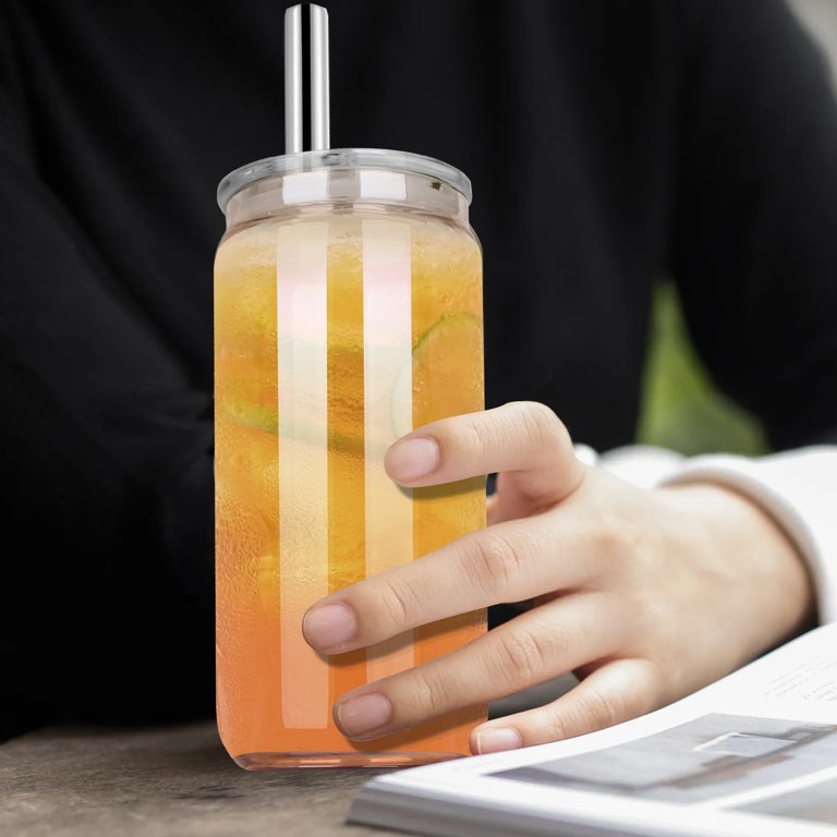 6 Pcs 20 oz Rainbow Can Shaped Drinking Glass with Acrylic Lids & Straws  for Iced Coffee Boba Tea - Walmart.com