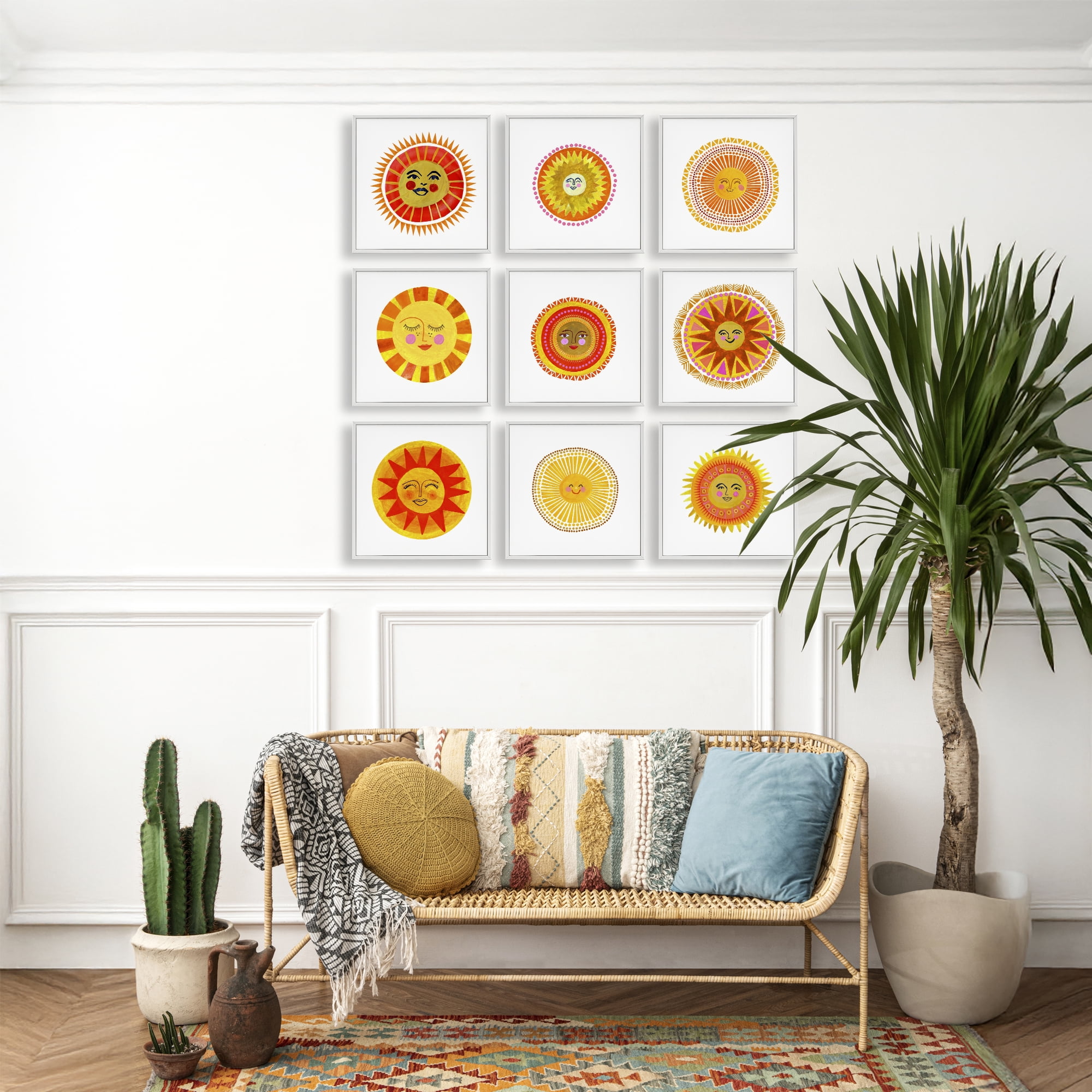 Stupell Industries Warm Boho Sun Collection 9 Piece White Framed Giclee Art Set, design by Katherine Herrell Studio