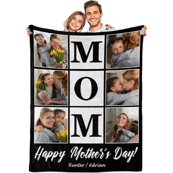Mothers Day Personalized Gifts, Custom Photos Blanket Mom Gifts from Daughter Son Customized Picture Blanket, Mother's Day Christmas Birthday Best Gift for Mom Grandma Wife 3 Photos Blankets