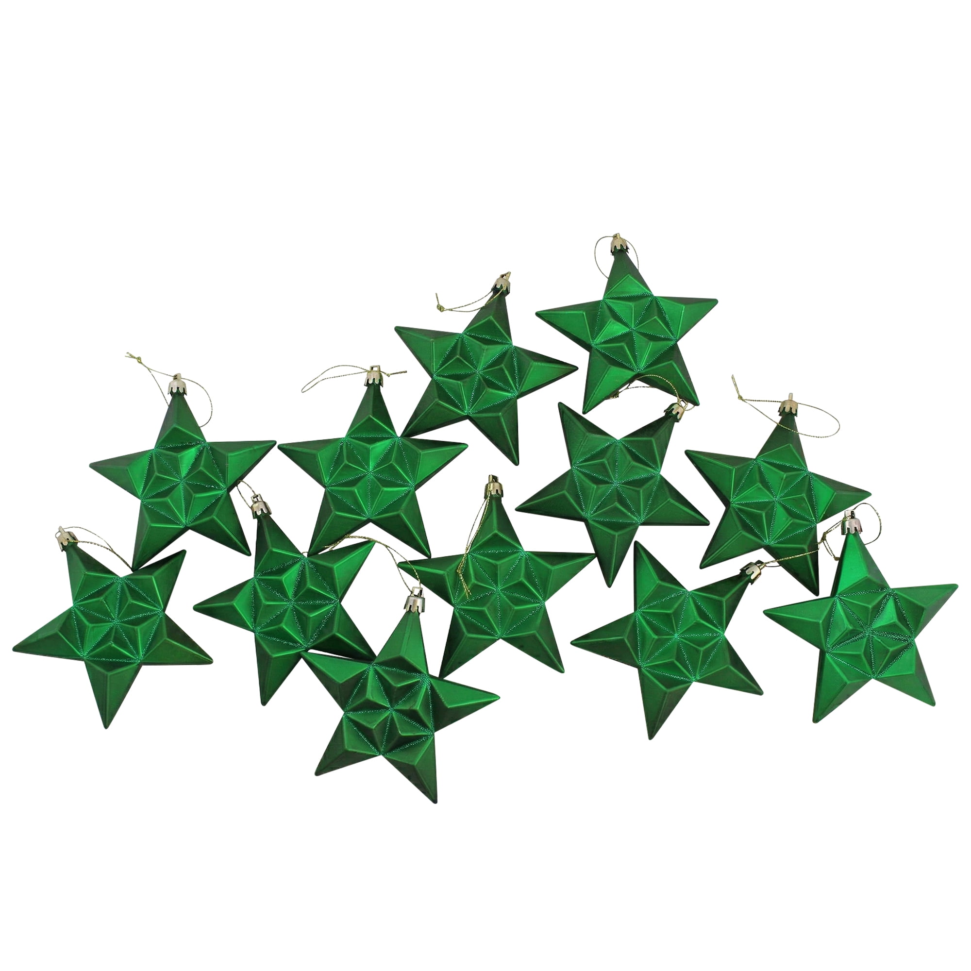 DAK 12ct Matte Xmas Green and Gold Glittered Star Shatterproof Christmas Ornaments 5"