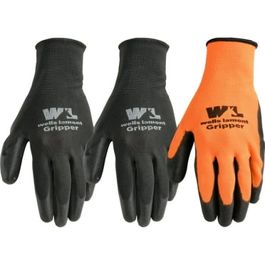 Wells Lamont 3 Pack Ultimate Gripper Men's Work Gloves, Orange/Black
