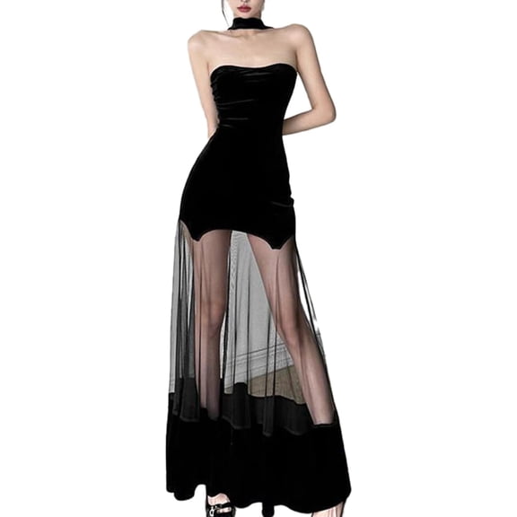 Women Velvet Gothic Dress V Neck Backless Long Skirt Goth Butterfly Fairy Costume Alternative Clothes Party Festival