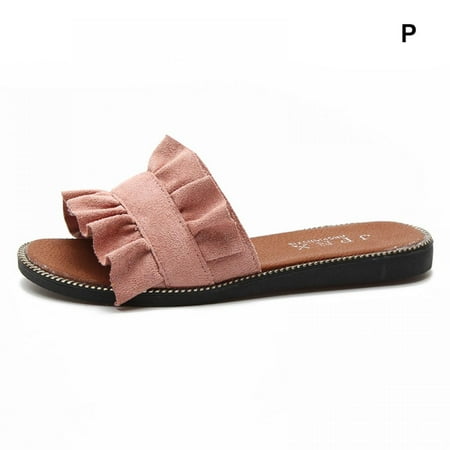 

Wuffmeow Summer Women Suede Leather Slippers Sandals Shoes Outdoor Footwear Casual Slides Shoes