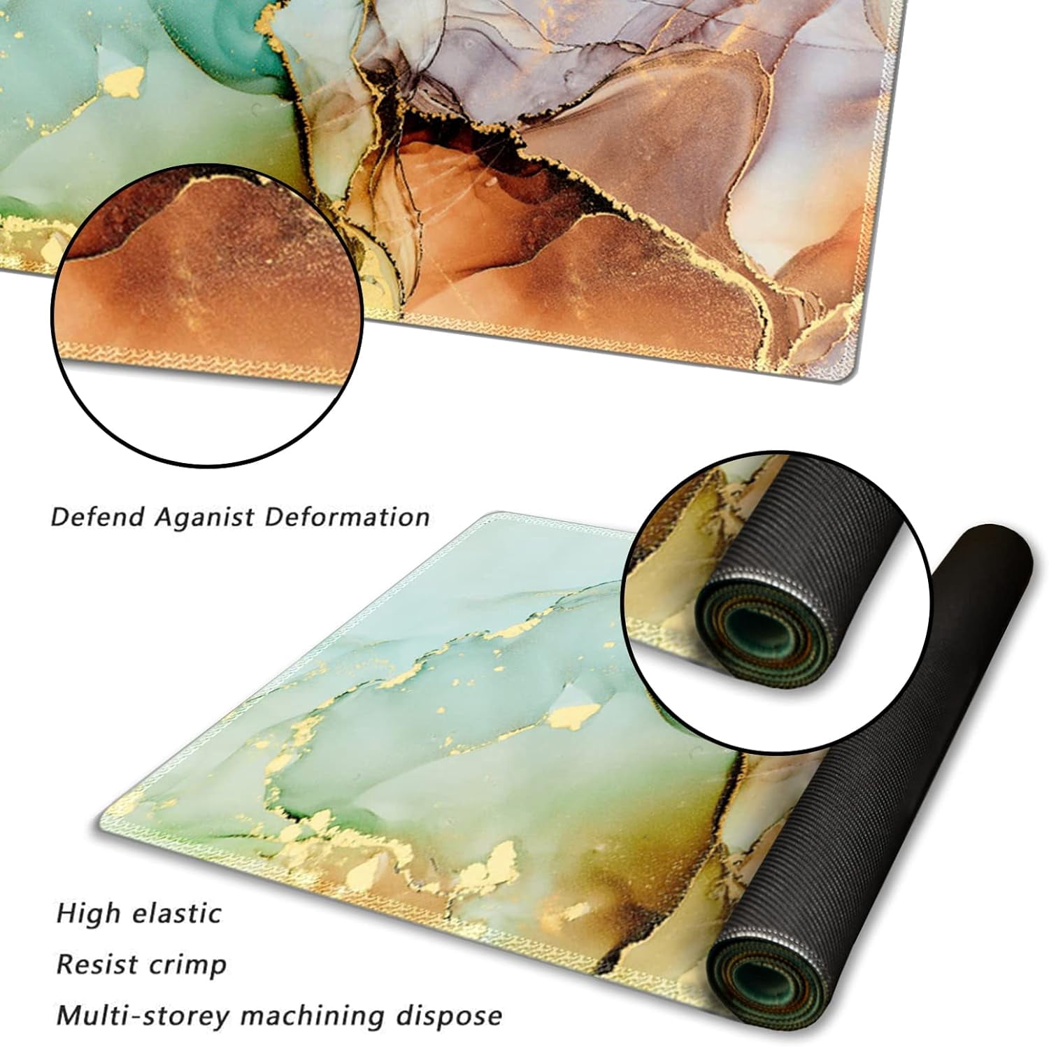 Large Gaming Mouse Pad Extended Desk Pad XL Keyboard Mat Long Mousepad Decor Writing Pad 31.5x15.7inch Non Slip Rubber Base with Stitched Edges for Work, Game -Abstract Art Marble