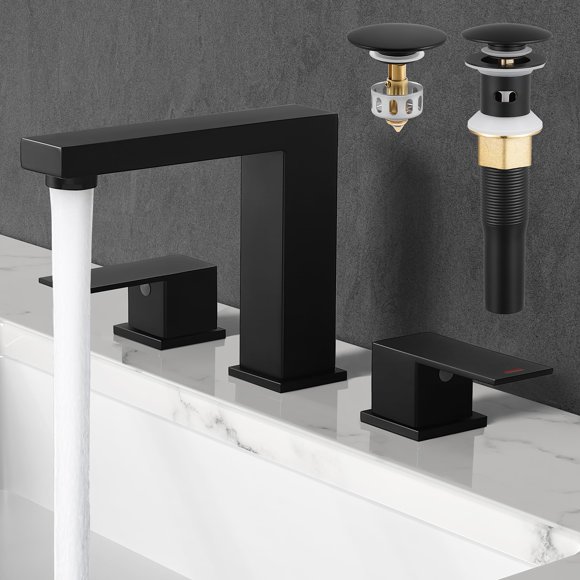 KES Robinets de Salle de Bain Tout en Métal Noir avec Évier à Ouverture Rapide et Débordement, Robinet de Salle de Bain à 8 Pouces, Meuble-Lavabo à 3 Trous, Acier Inoxydable SUS 304