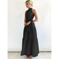 thumbnail image 5 of Women'S Summer Floral Maxi Sun Dress Sleeveless Halter Neck Flowy Ruffle Hem Long Boho Dresses with Belt Black L, 5 of 7