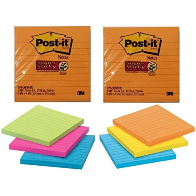 postit notes, super sticky pad, 4 inches x 4 inches, assorted colors
