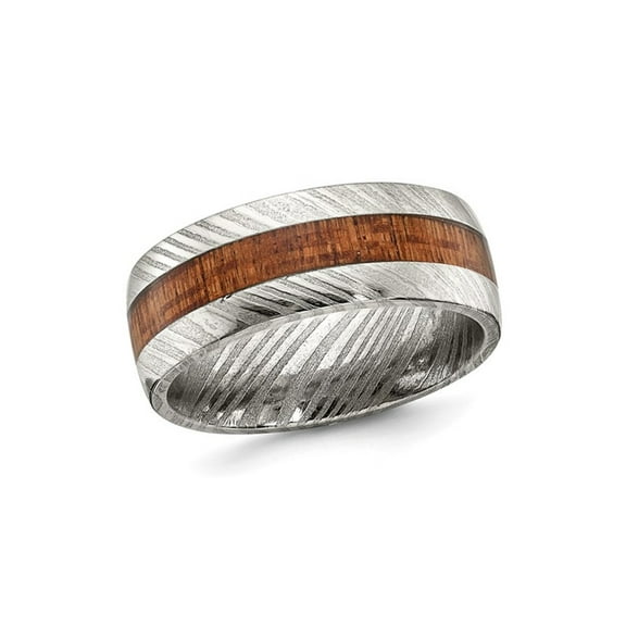 Gem & Harmony Mens Damascus Steel 8mm Sapele Wood Inlay Wedding Band Ring for Men