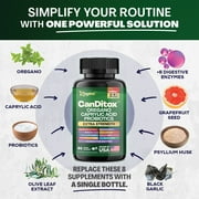 Candida Cleanse Supplement 800mg, Olive Leaf, Black Garlic, Oregano Oil, Psyllium Husk, Grapefruit Seed, Licorice Root, Probiotics, Enzymes Bromelain Amylase Lipase, Natural Blend - 60 Capsules
