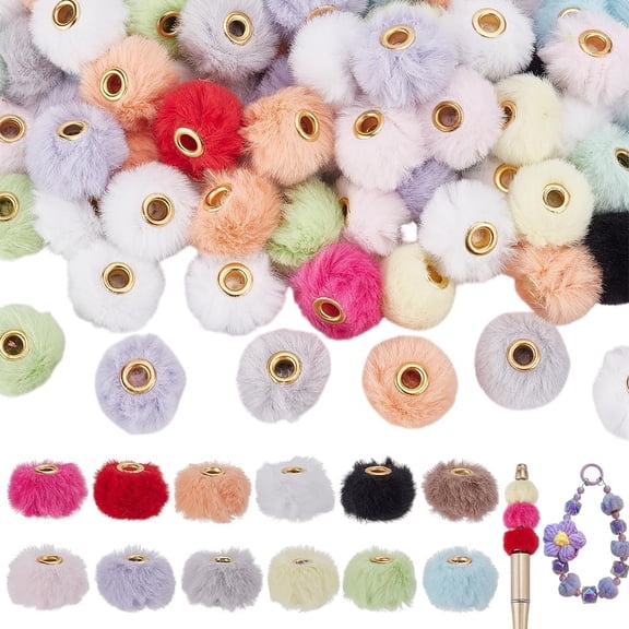 100Pcs Fluffy Fur Beads 14cm Mixed Color Soft Fuzzy Bulk Beads for Pens Colorful Spacer Beads for DIY Bracelet Keychain Handicrafts Jewelry Accessories Colorful