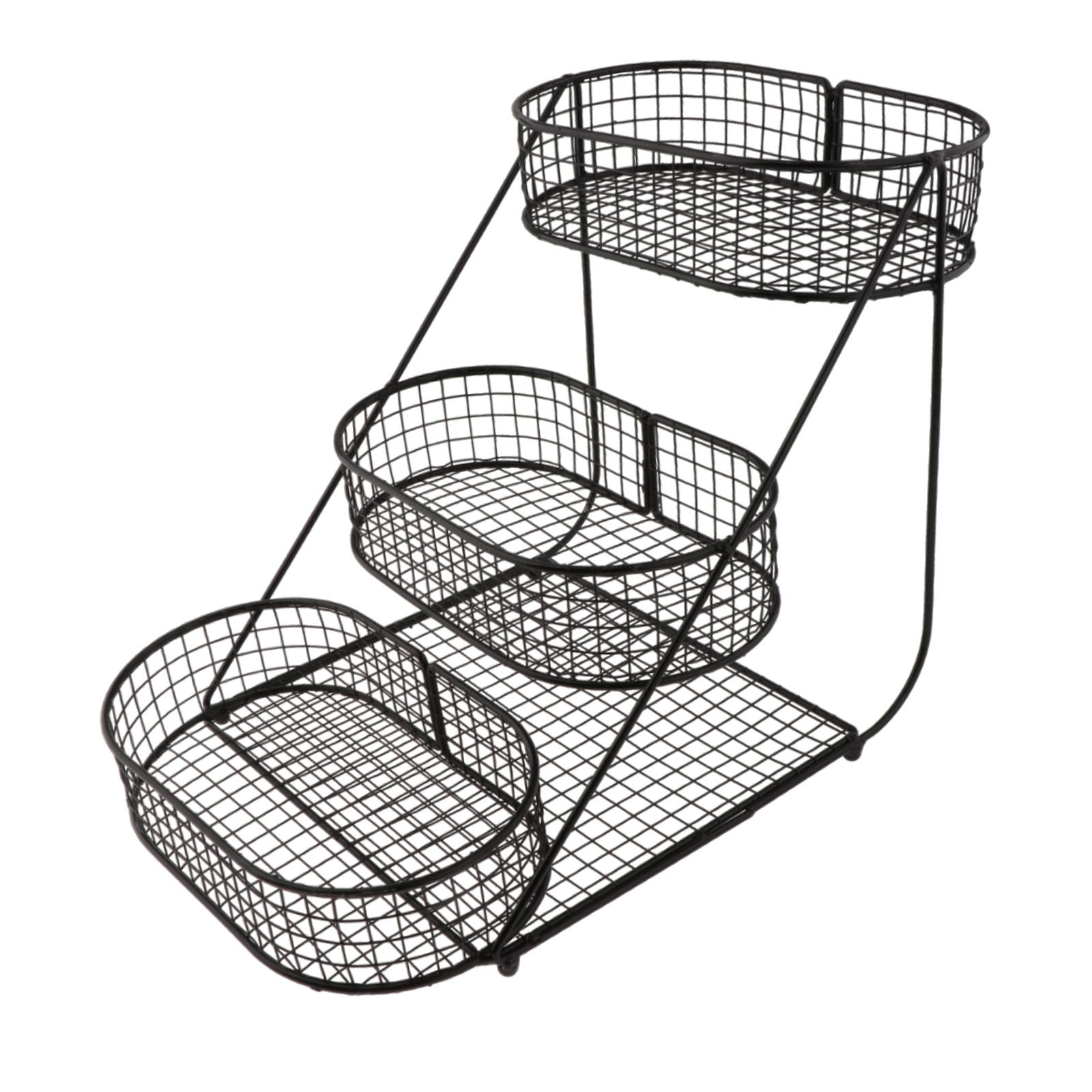 Fiocias 3 Tier Countertop Fruit Basket Space Saver Serving Stand Vegetables Storage Rack black