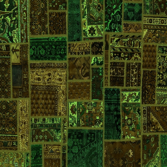 Ahgly Company Indoor Square Oriental Green Modern Area Rugs, 4' Square