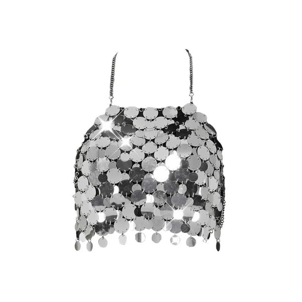 Halter Triangular Traje De BaÃ±o Lentejuelas Crop Halter Top