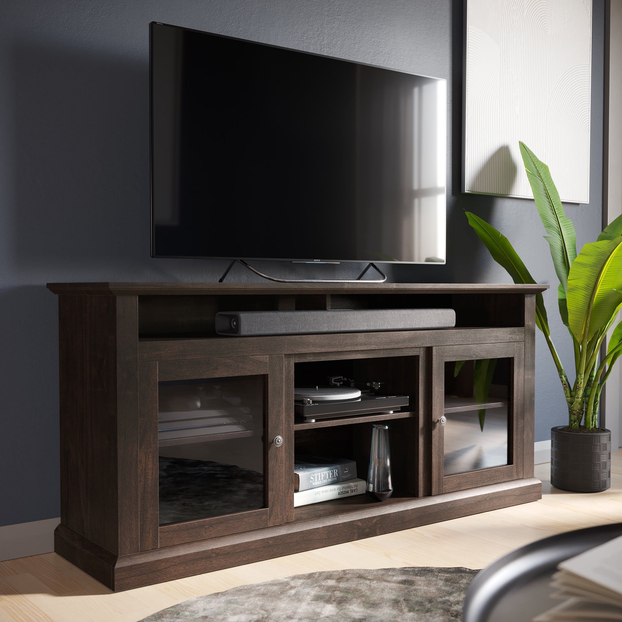 BELLEZE TV Stand Media Entertainment Center Console Cayman (Brown