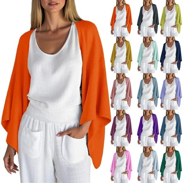 Tops de manga larga,Cárdigan de imitación de lino para mujer, suéter de punto con mangas 3/4, blusa ligera de poliéster, ropa informal de oficina, sopatenor