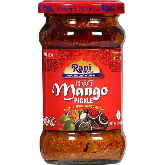 Rani Mango Pickle Hot (Achar, Spicy Indian Relish) 10.5oz (300g) ~ Glass Jar, All Natural | Vegan | Gluten Free | NON-GMO | Kosher | No Colors | Popular Indian Condiment, Indian Origin