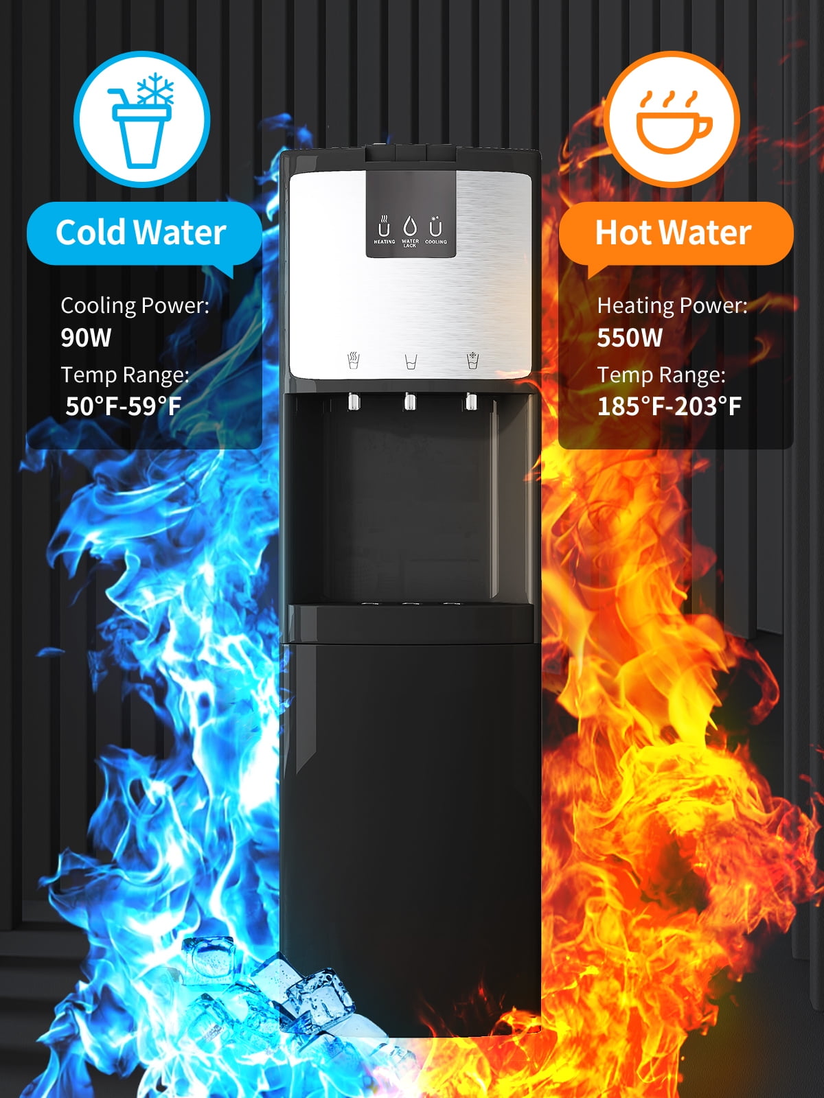 Muhub Bottom Loading Water Dispenser,Hot/Cold/Room Temperature,Holds 3 or 5 Gallon Bottle (Black)