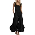thumbnail image 3 of Women's 100% Cotton Wide Leg Jumpsuit with Pockets, Sleeveless Crew Neck Ruffle Hem, Mid Elastic Waist, Casual Lounge Summer | VerBelle,Black L, 3 of 7