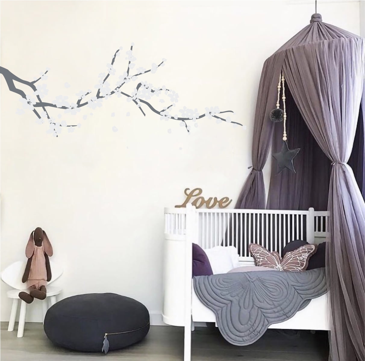 Large Japanese Cherry Blossom Tree Branch Vinyl Decal Wall Sticker | Girls Flowery Room Décor
