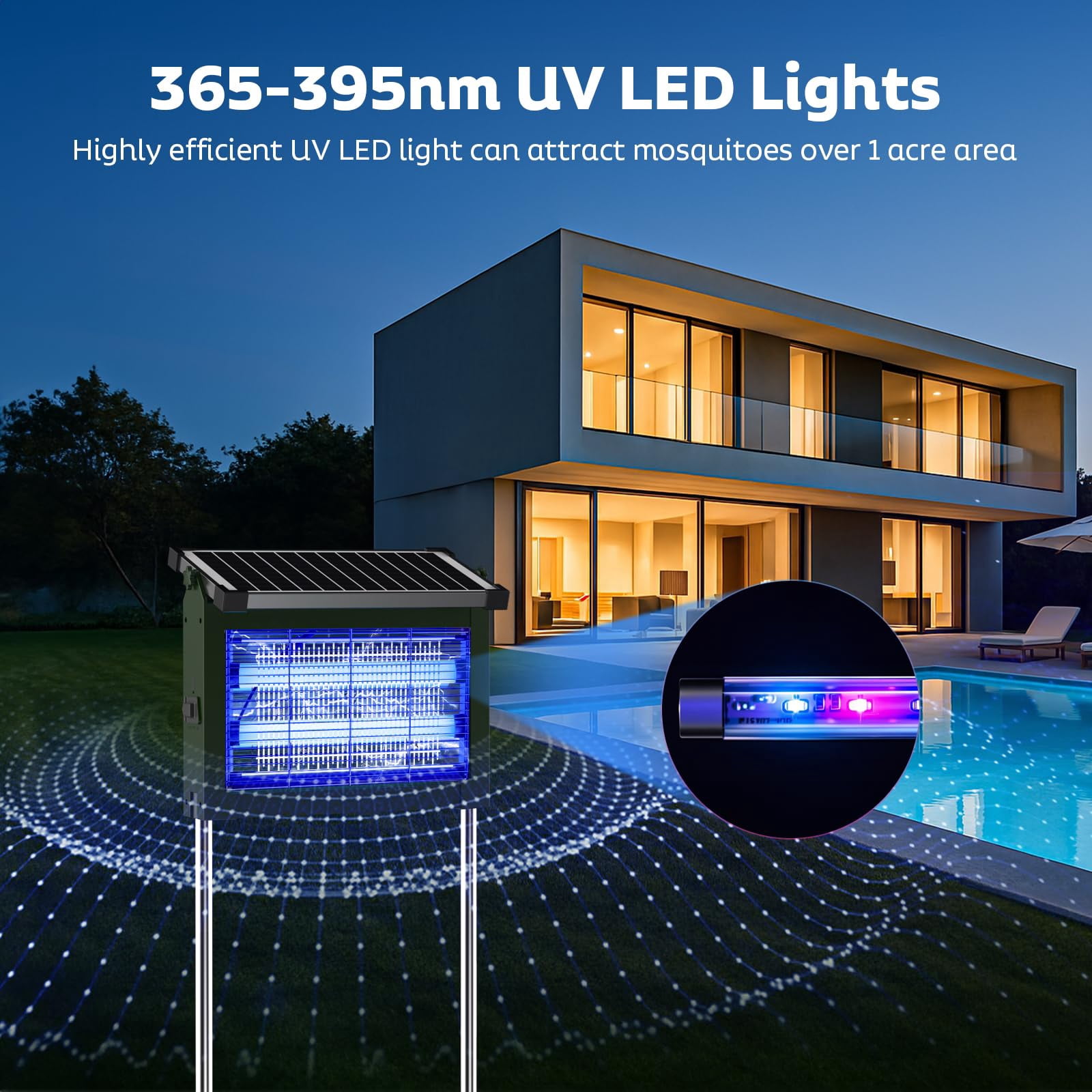 Solar Zapper Outdoor  Mosquito Waterproof Electric Fly Rechargeable Killer Lamp With 10w Panel 4500v Cordless For Backyard Patio Garden Rv Camping