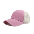 thumbnail image 3 of Womens Ponytail Baseball Cap Mesh Washed Vintage Cotton Trucker Dad Hat Adjustable Casual Sun Cap Pink A, 3 of 3