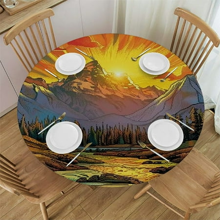 

Palnkart Sunset Mountain River Round Table Cover Stain Resistant Washable Indoor Outdoor Kitchen Dining Wedding Parties 100% Polyester Full Width Single-Sided Printing Picnic Camping 54 -58