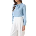 thumbnail image 4 of INSPIRE CHIC Women's Bow Tie Neck Tops Elegant Long Sleeve Business Work Office Blouse L Sky Blue, 4 of 4