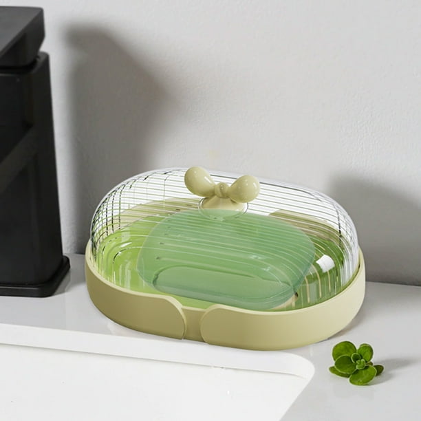 Jabonera de Plástico Color Macaron con Bandeja de Drenaje para Baño, Fregadero de Cocina o Encimera - Rosa, Blanco o Verde - 1 Unidad