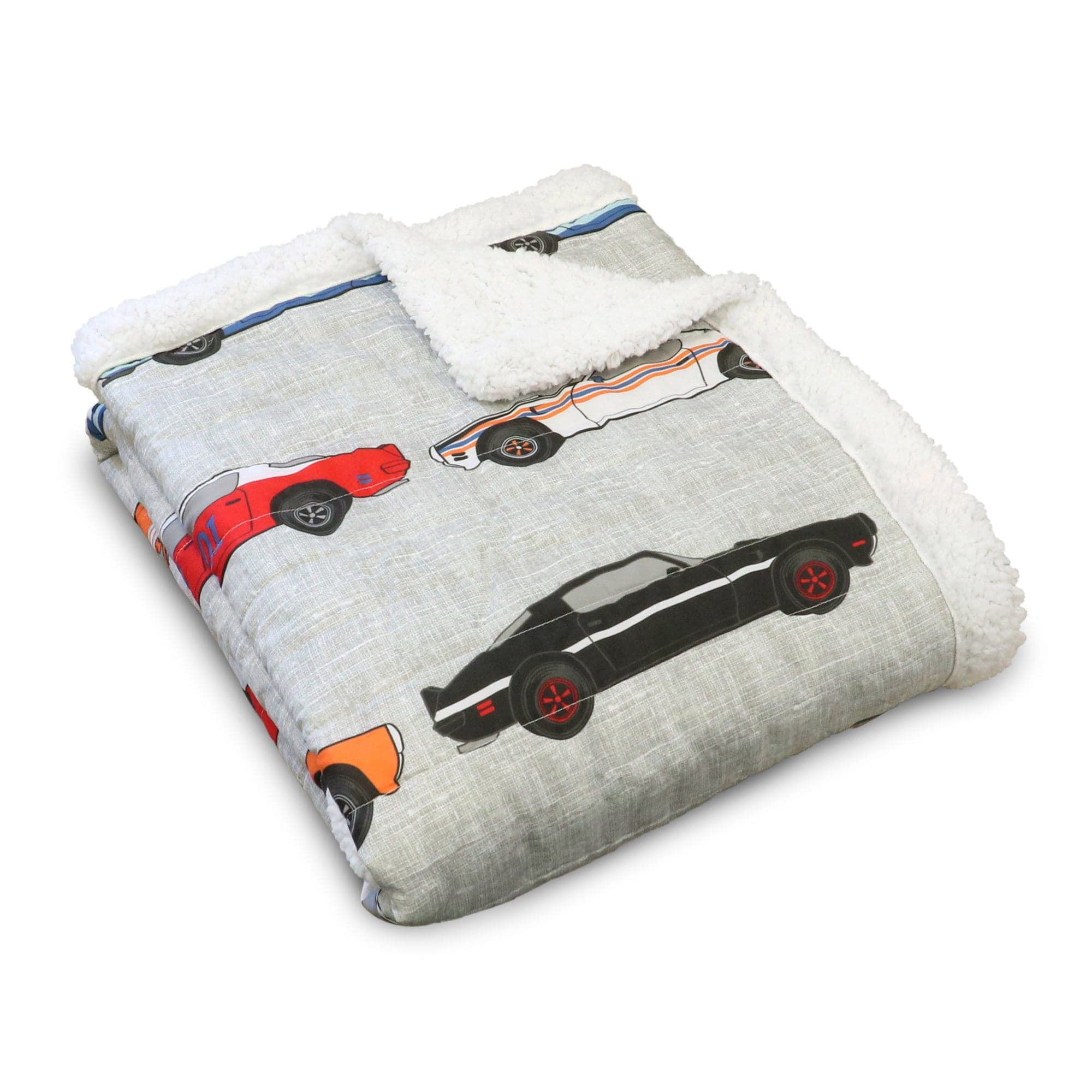 Lush Decor Race Cars Blue Printed Polyester Sherpa Throws, 60" x 50"