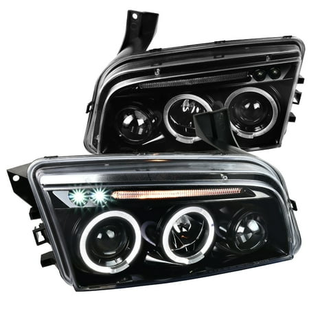 - Spec-D Tuning For 2006-2010 Dodge Charger Dual Halo Led Jet Black Projector Headlights Pair 2006 2007 2008 2009 2010