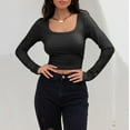 thumbnail image 5 of Baberdicy Women's T-Shirts Women's Long Sleeve Crop Top Ribbed Slim Fitted Casual Tight Fitting T Shirt Tops Womens Tops Black, 5 of 5