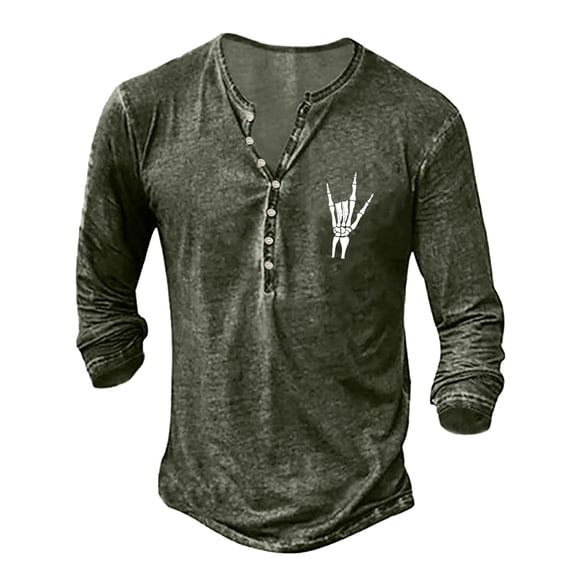 Mens Long Sleeve Henley Shirts Solid Color Casual Lightweight Soft Loose Quarter Button Polo Shirt Fall Comfort Classic Basic Tops Army Green L