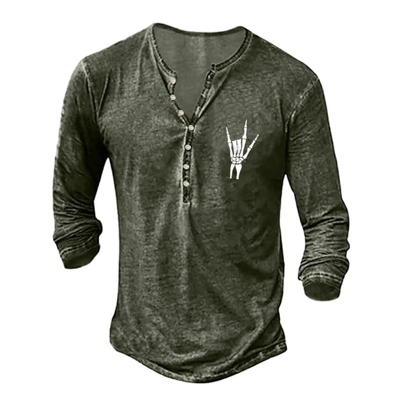 Men T Shirts Product Category Men’s Summer Fashion Retro Long Sleeve Shirt with Button Placket and Small Print | Product Title Mens Summer Fashion Retro Old Basic Button Placket Small Print Long